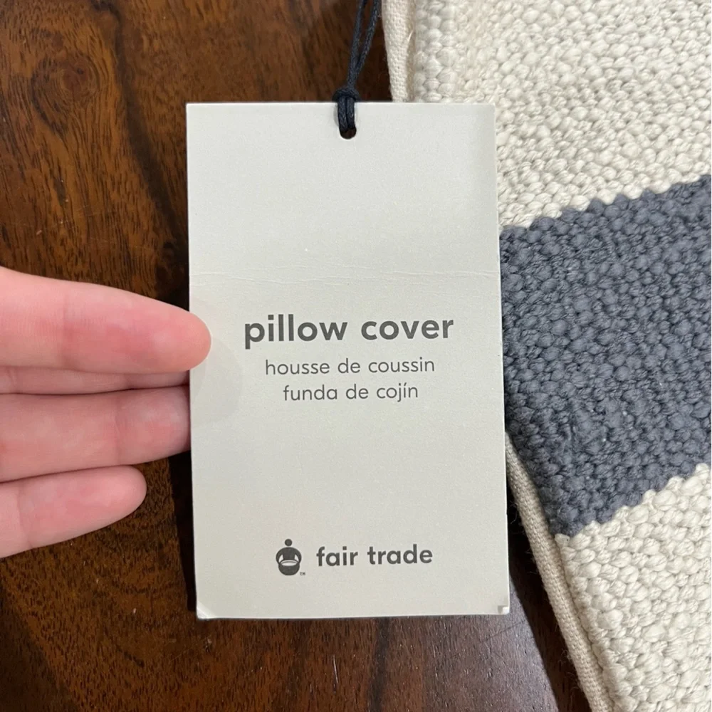 West Elm Charcoal and Cream Striped Accent Pillows